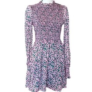 Lulus Floral Forever Green and Pink Floral Print‎ Smocked Skater Dress Women S
